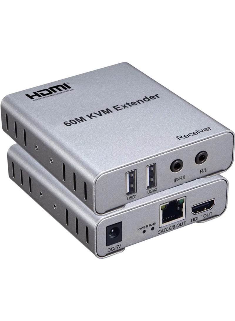 سيتي موسع HDMI 60M USB KVM HDMI من Cite (عصر تكنولوجيا المعلومات الكندي)، مع صوت 1080P R/L بواسطة كابل إيثرنت CAT5E Cat6 RJ45، محول صوت وفيديو من الكمبيوتر المحمول إلى شاشة التلفزيون - Image 1