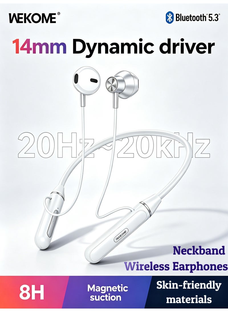 WEKOME Neckband Bluetooth 5.3 Wireless Earphones, 14mm Driver Magnetic Suction Earbuds, 8H Playback Time Sports Headphones for Running - Image 1