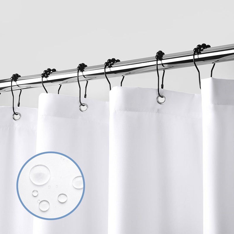 downluxe Waterproof Fabric Shower Curtain Liner Soft Cloth Shower Liner with 3 Magnets Machine Washable Hotel Quality Bathroom Curtain 70 W x 72 L White