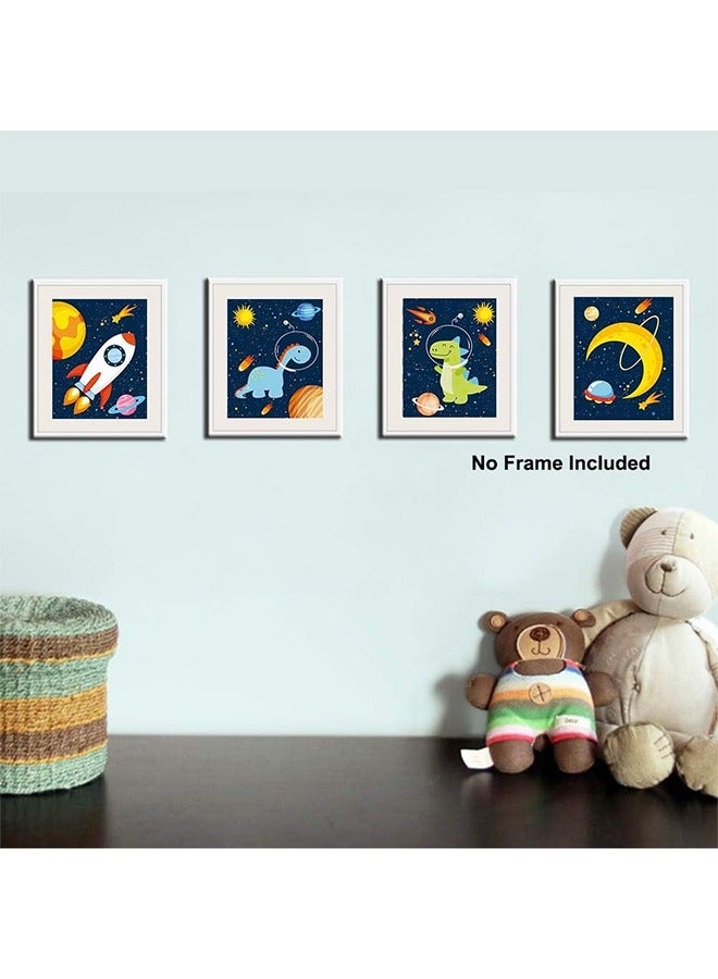 اتش واي ديناصور الفضاء الخارجي الفن الطباعة، النظام الشمسي كوكب قماش ملصق، مجموعة من 4 (8X10inch، غير مؤطر) رائد فضاء جدار الفن لديكور غرفة الطفل - Image 2