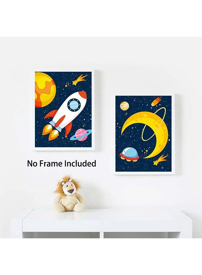 اتش واي ديناصور الفضاء الخارجي الفن الطباعة، النظام الشمسي كوكب قماش ملصق، مجموعة من 4 (8X10inch، غير مؤطر) رائد فضاء جدار الفن لديكور غرفة الطفل - Image 4