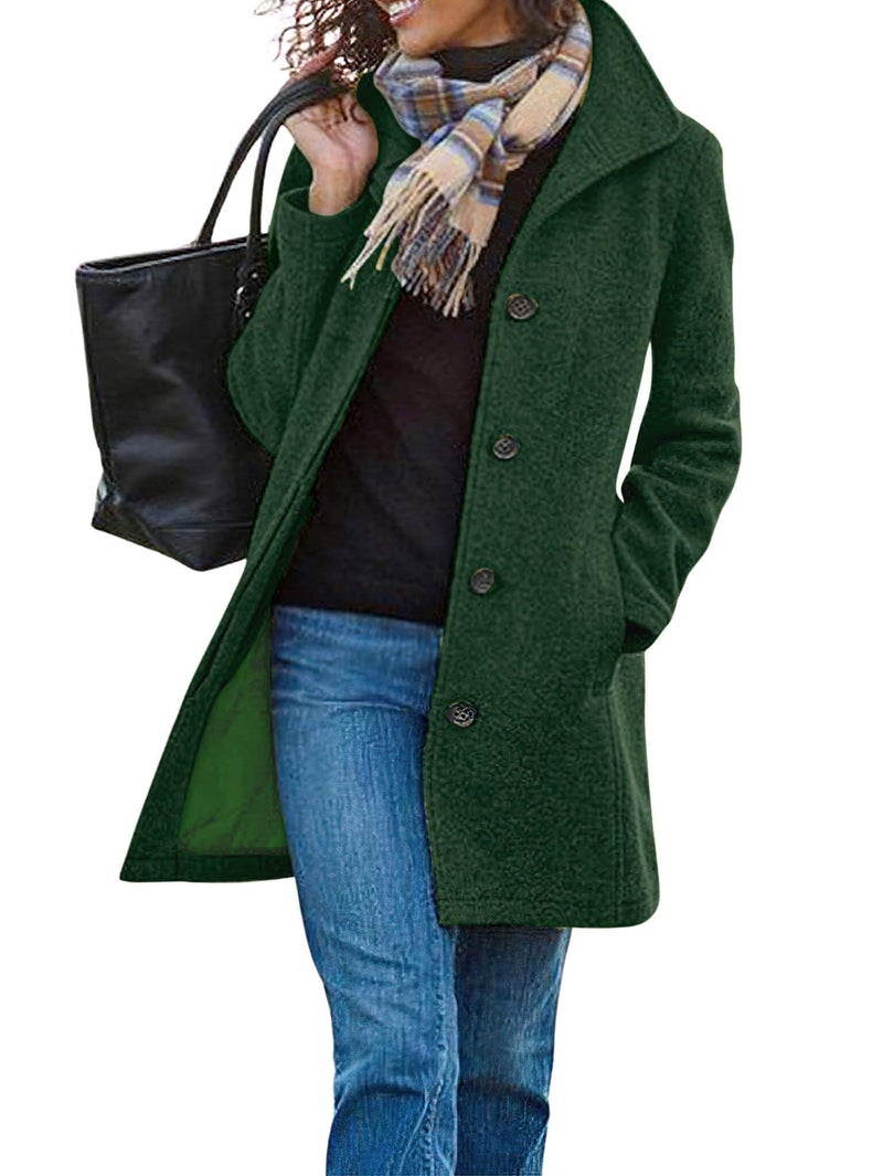 CHARTOU Women's Casual Thicken Wool Blend Stand Collar Single Breasted Pea Coat (XX-Large, Green) - Image 1