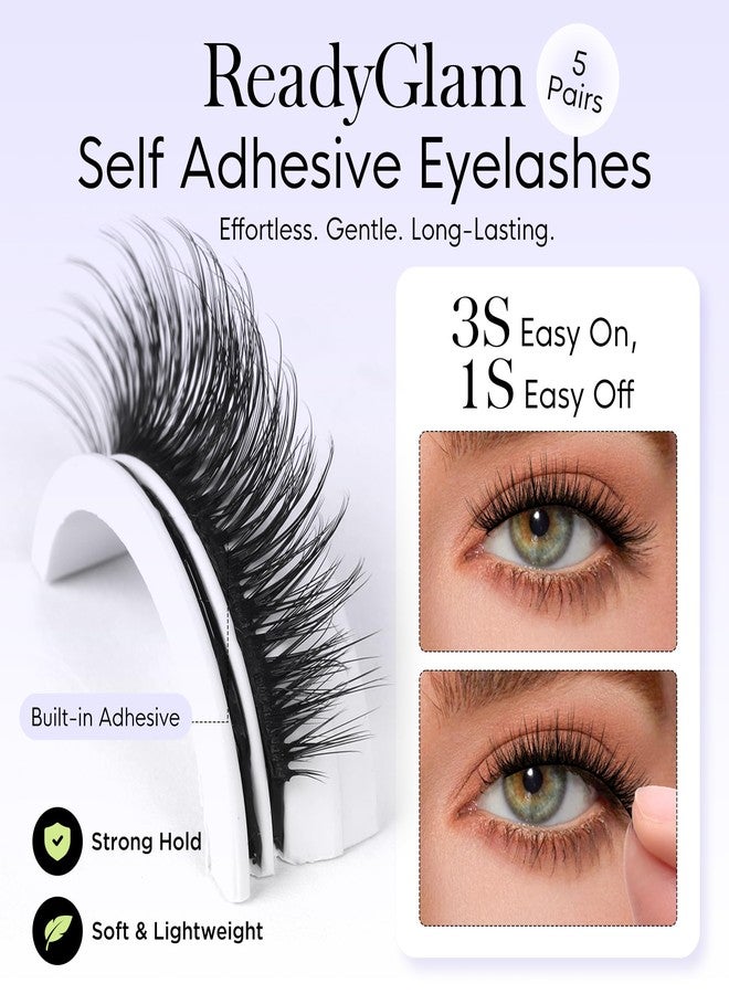 BEYELIAN Self Adhesive Eyelashes Natural Pre-glued Lashes No Glue Needed Lashes Cat Eye Lashes Faux Mink Eyelashes Reusable Self Adhesive Lashes 5 Pairs (HX39) - Image 2
