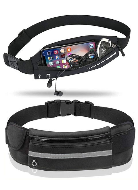 2 Pack Running Belt Waist Packs Zipper Sweatproof Workout Waist Pouch, Travel Money Phone Holder Belt Bag for Couple, Men, WOmen