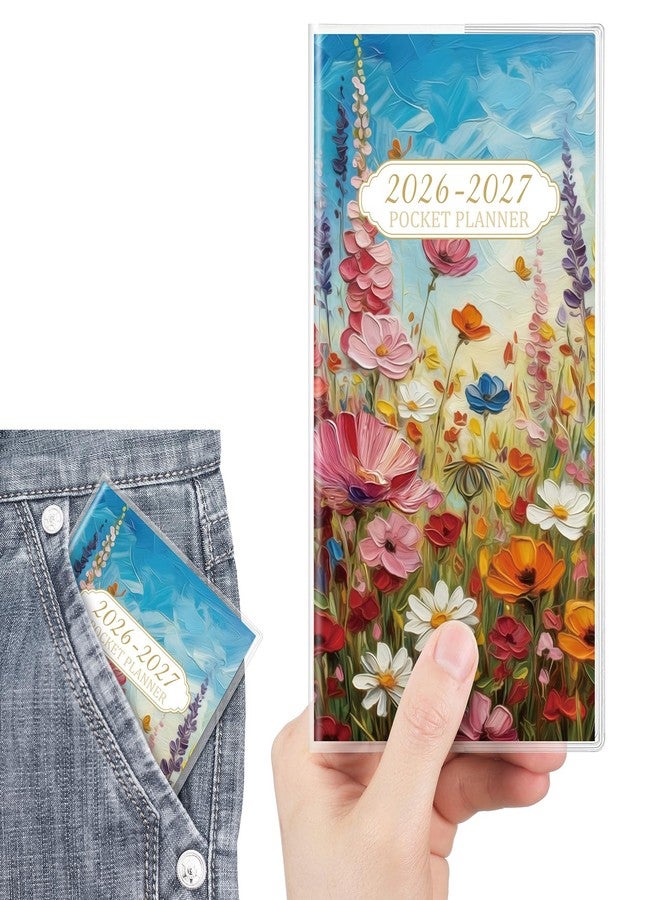 ReliThick 2026-2027 Pocket Calendar for Purse Small Monthly Planner for Women Handy Weekly Pocket Planner Oil Painting Wildflower Journal Notebook Christmas New Year Gift Sister Friends Women - Image 1
