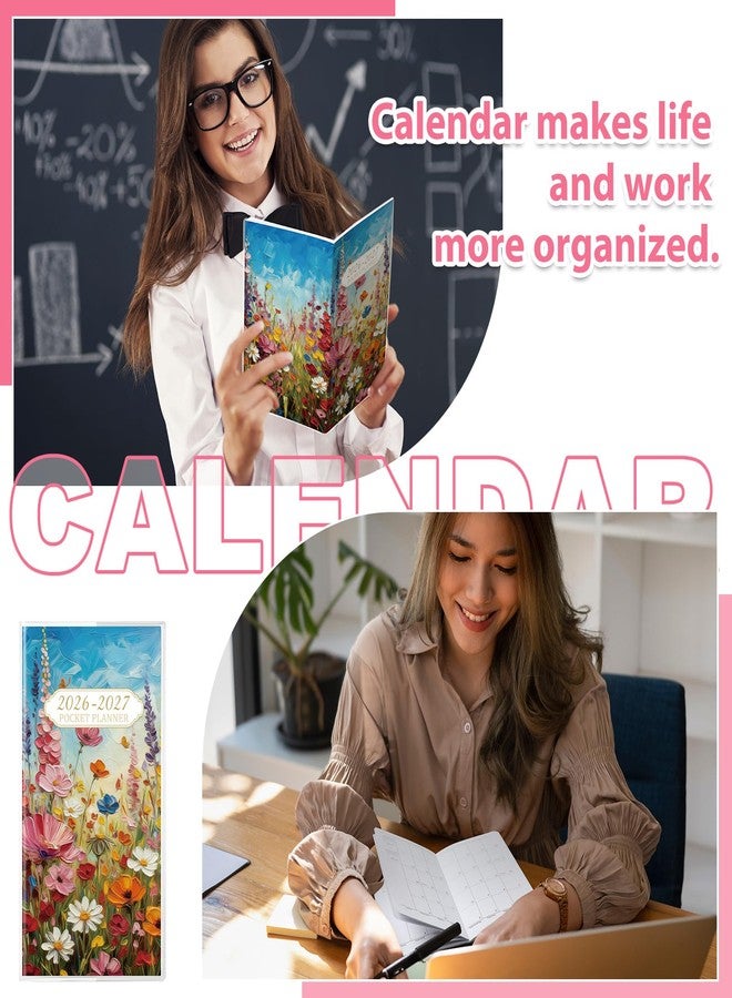 ReliThick 2026-2027 Pocket Calendar for Purse Small Monthly Planner for Women Handy Weekly Pocket Planner Oil Painting Wildflower Journal Notebook Christmas New Year Gift Sister Friends Women - Image 5