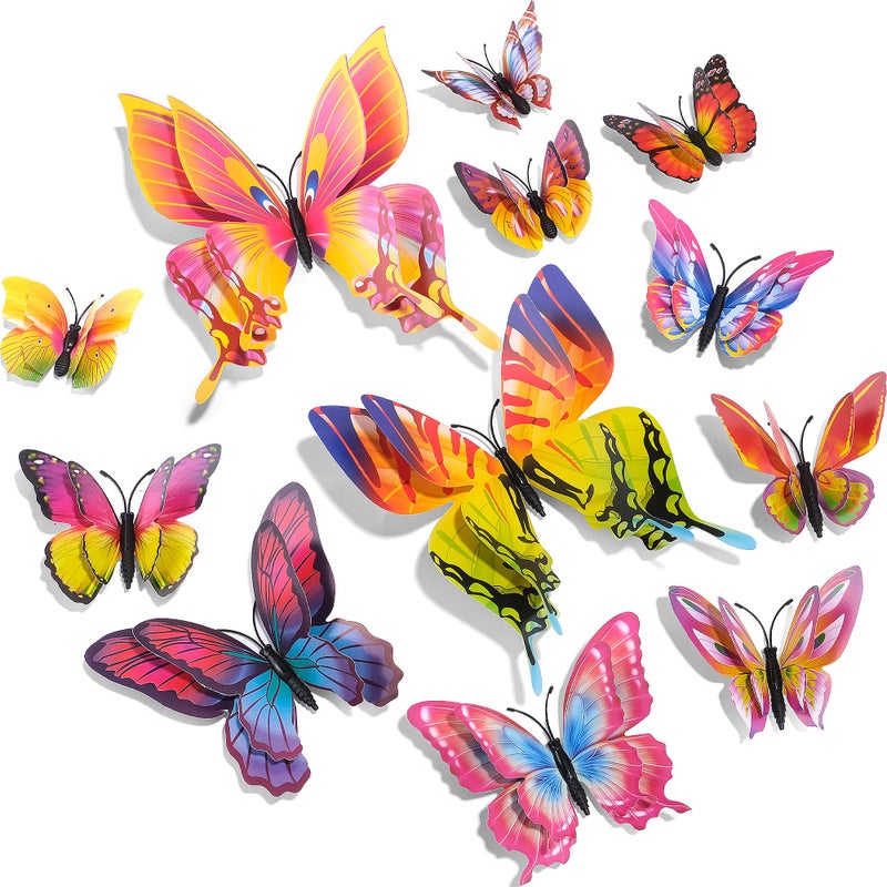 SAOROPEB 3D Butterfly Wall Decor, 24 Pcs Double Layer Butterfly Decorations for Party Decorations Locker Decor Refrigerator Decal, Reusable (Multicolor) - Image 1