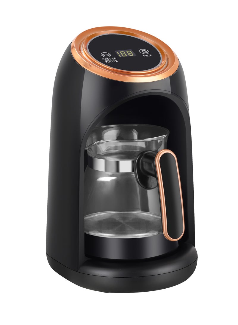 Electric Turkish Coffee Maker 0.3L Capacity | Glass Body | With Light and Sound Indicators | Auto Power Off and Overheat Protection | Tea/Coffee/Milk Brewing Home Office Coffee Pot | 600W | TY-CKT1104 | Gold/Black 