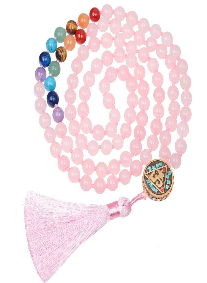 TUMBEELLUWA Hand Knotted 108 Mala Beads Tassel Necklace for Unisex, Prayer Beads Yoga Bracelet for Self-Discovery Meditation, Rose Quartz - Image 1