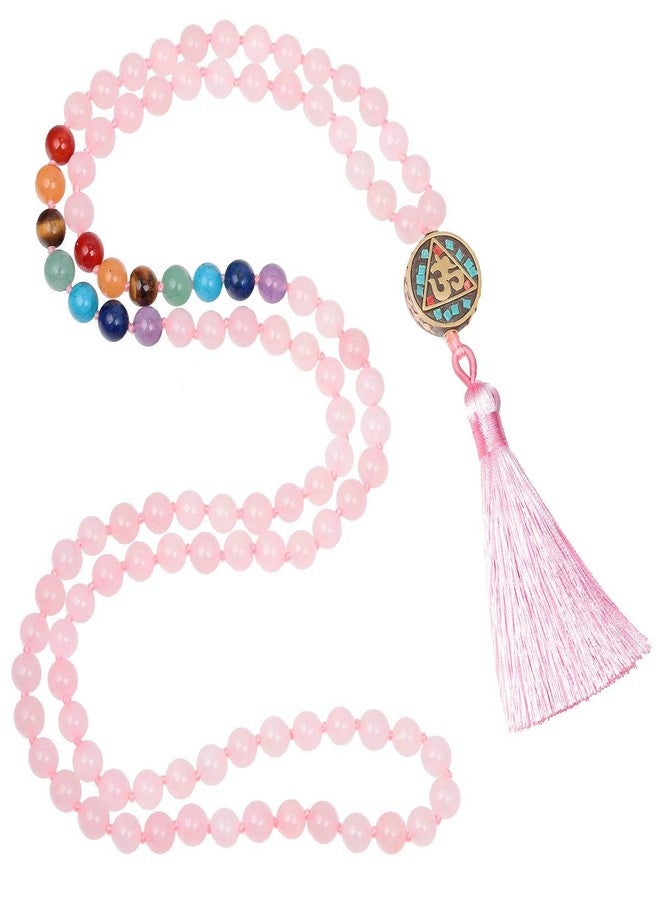 TUMBEELLUWA Hand Knotted 108 Mala Beads Tassel Necklace for Unisex, Prayer Beads Yoga Bracelet for Self-Discovery Meditation, Rose Quartz - Image 2