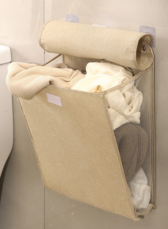 HOMESTAR Wall-Mounted Collapsible Laundry Basket, Foldable Dirty Clothes Basket with Lid and Handle, Slim Hanging Laundry Hamper Laundry Bag, Large Washing Basket - Image 1