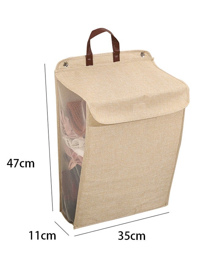 HOMESTAR Wall-Mounted Collapsible Laundry Basket, Foldable Dirty Clothes Basket with Lid and Handle, Slim Hanging Laundry Hamper Laundry Bag, Large Washing Basket - Image 2