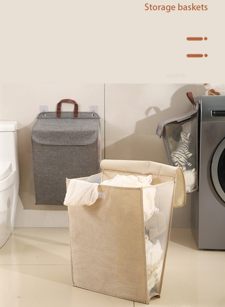 HOMESTAR Wall-Mounted Collapsible Laundry Basket, Foldable Dirty Clothes Basket with Lid and Handle, Slim Hanging Laundry Hamper Laundry Bag, Large Washing Basket - Image 3