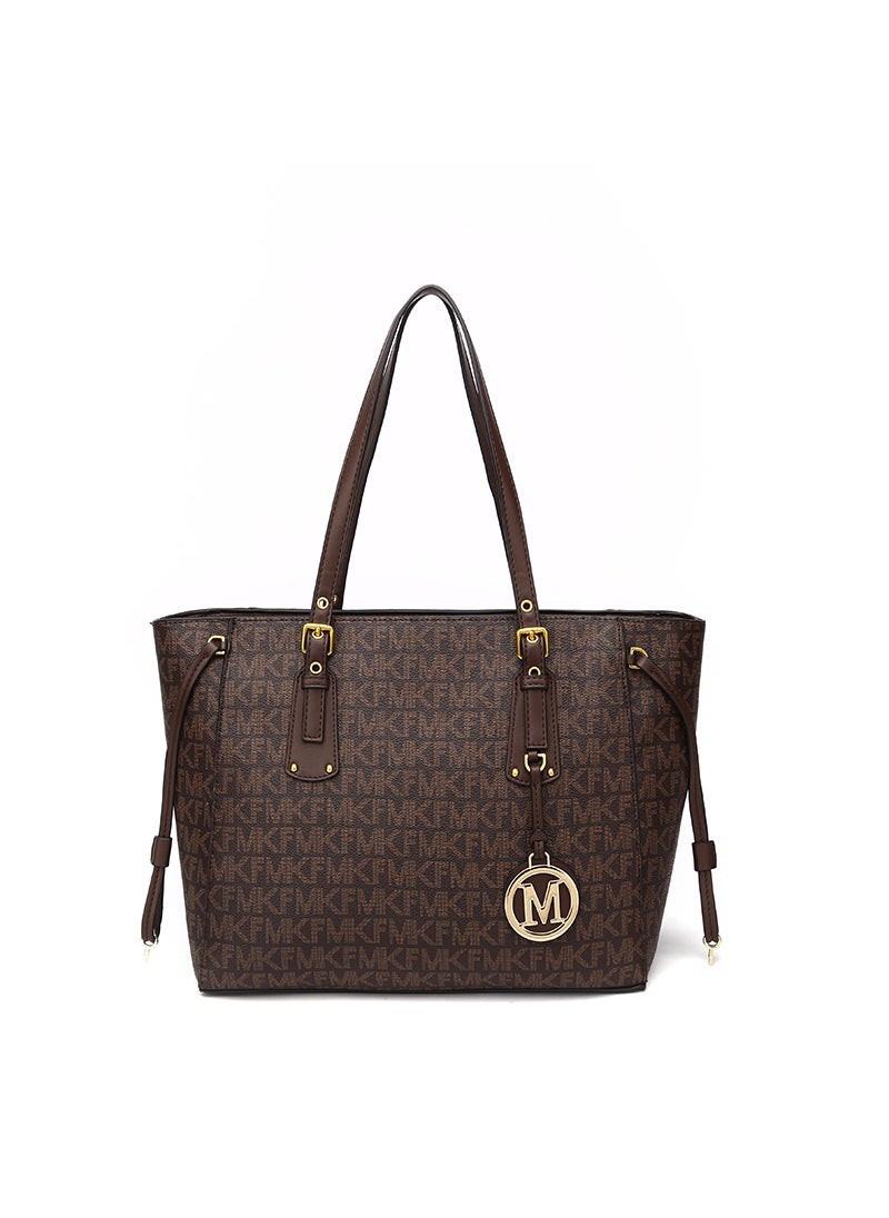 Generic - 2023 MK Large Tote Bag Fashion Shoulder Handbag MKF Brown/Brown (pendant changed to MKF) - Image 1