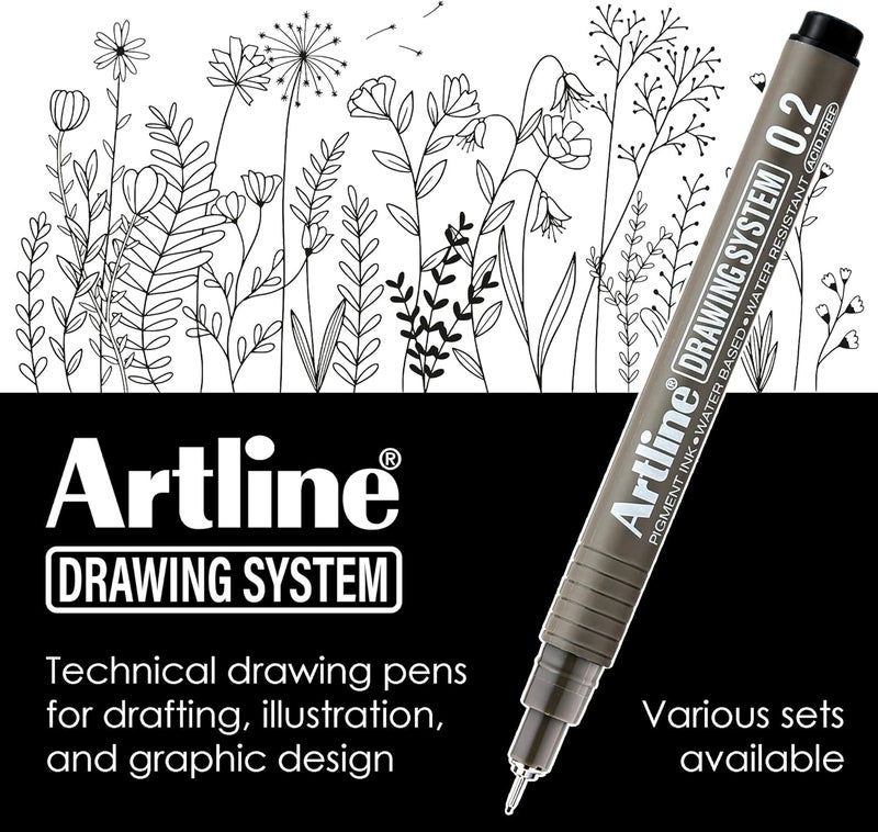 Art Line 230 قلم نظام الرسم، أقلام الرسم الفني للتخطيط، والتوضيح، وأكثر، 0.2 مم، 0.4 مم، 0.6 مم، و0.8 مم رؤوس دقيقة - أسود، عبوة 4 - Image 2