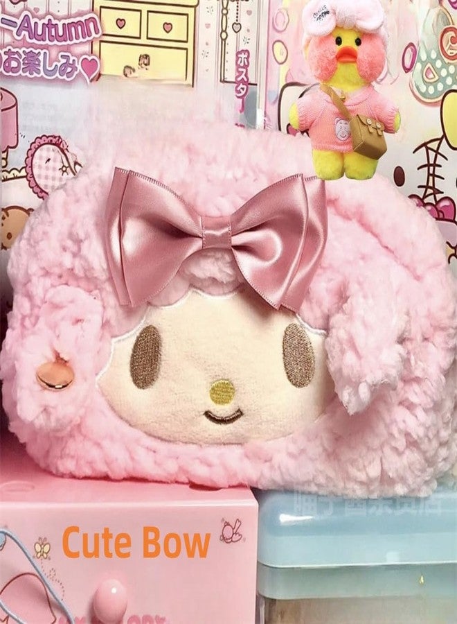 Vobomo Cute Bow Lamb Large Capacity Pencil Case Plush Pen Holder Sweety Pencil Pouch Box Cute Aesthetic Pen Case (Strawberry pink) - Image 4