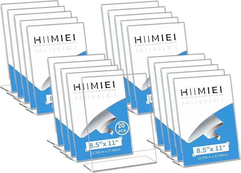 HIIMIEI 8.5x11 Acrylic Sign Holder, Slant Back Sign Holders Portrait Ad Frames Clear Durable Flyer Display Stand for Office Home Store Restaurant Pack of 20 - Image 1