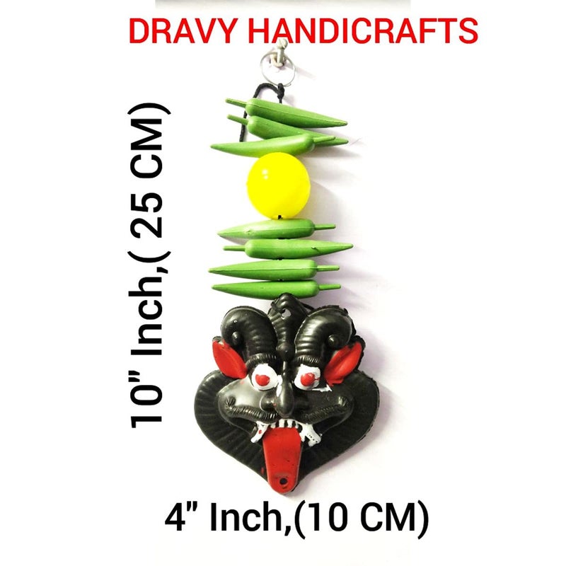 DRAVY HANDICRAFTS DRAVY HANDICRAFTS Nazar Battu Nimbu Mirchi Evil Eye Protector Mahakal Face Plastic Mask Wall Hanging Nazar Suraksha Kawach Drishti Kavach for House Entrance Office Shops Truck Set Of 2 Unit Size10X4 Inches 25X10 CM - Image 2