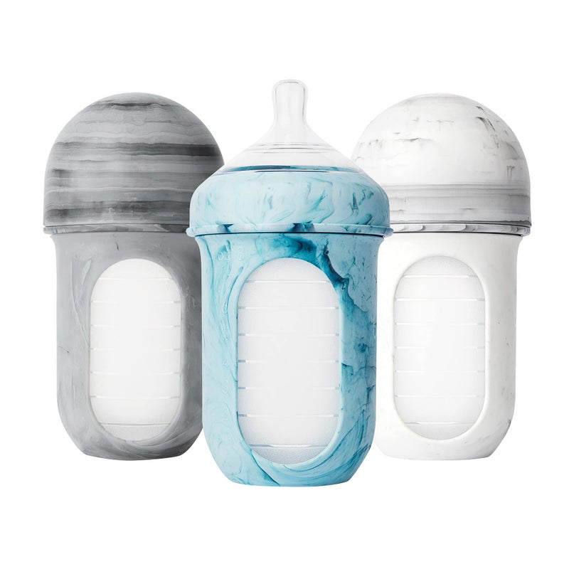 BOON Boon Nursh Reusable Silicone Pouch Baby Bottles Medium Flow Nipple Silicone Baby Bottle Pouch and Nipple Baby Feeding Essentials Tie Dye 36 Months 3 Count 8 Ounce 