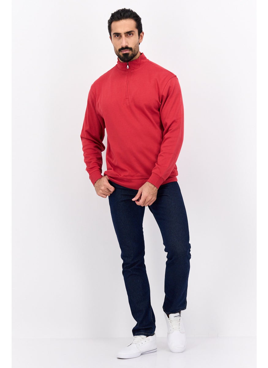 Men Half Zip Long Sleeve Plain Sweatshirt, Red - pzsku/Z11319E95F682B83F2CD7Z/45/_/1737642534/e3fbe4bc-6d4d-4950-a3e6-0c0ceefe2725