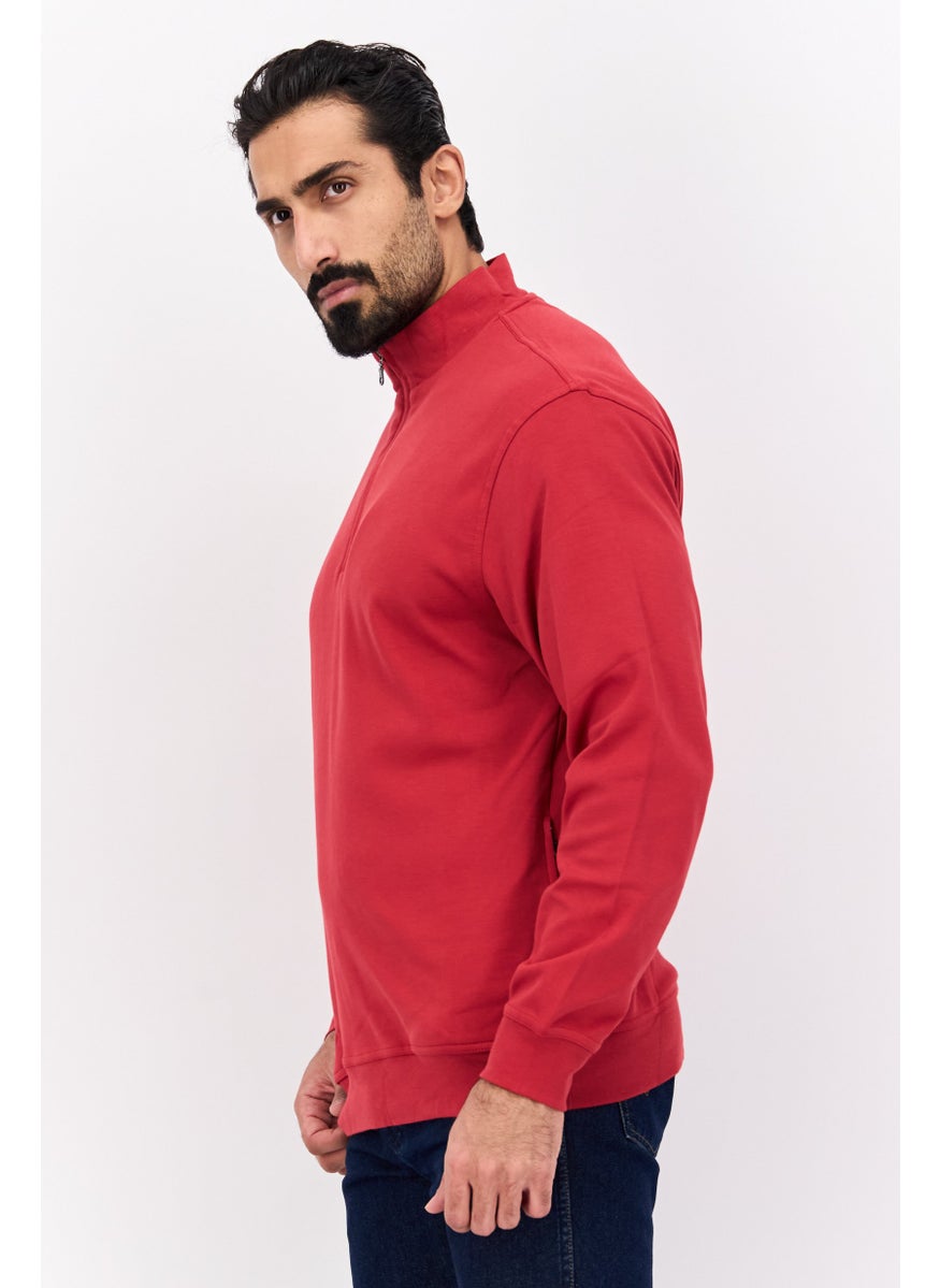 Men Half Zip Long Sleeve Plain Sweatshirt, Red - pzsku/Z11319E95F682B83F2CD7Z/45/_/1737642537/d449e8c3-9ca4-4b2b-b77b-4bd827558d32