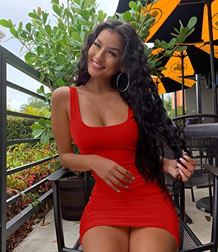 GOBLES Women's Casual Summer Sleeveless Mini Sexy Bodycon Tank Club Dress Red - Image 3