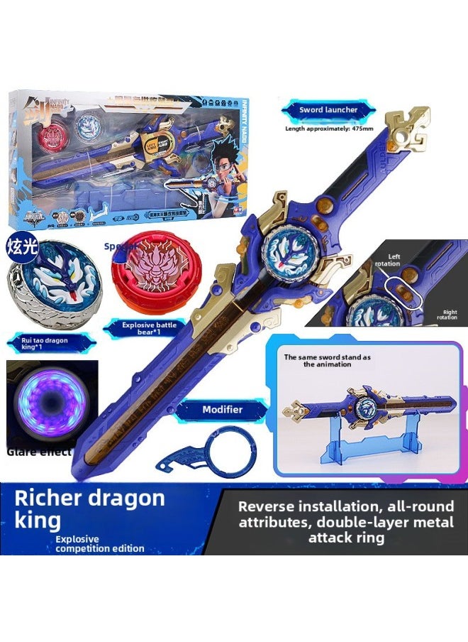 Generic - Hurricane Spirit Of War 6 Sword Spinning Top Third-order Sword Toy Children's Blast Flame Battle Bear Sword-shaped Holy Shield Ssangyong S Boy-Color:Level 4 [ring Tao Dragon King] Double Gyro Animation Same Style Sword Stand - Image 1