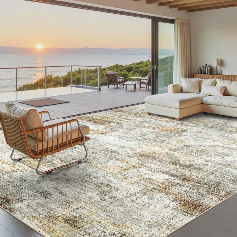 Soalmost Washable Area Rug 8x10, Large Soft Abstract Rugs for Living Room Vintage 8x10 Area Rugs for Bedroom Dining Room Non-Slip Stain Resistant Under Table Gray Rust Rug - Image 1
