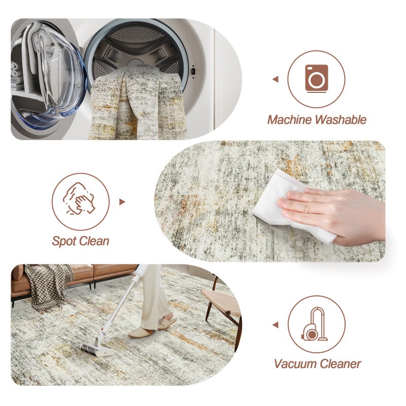 Soalmost Washable Area Rug 8x10, Large Soft Abstract Rugs for Living Room Vintage 8x10 Area Rugs for Bedroom Dining Room Non-Slip Stain Resistant Under Table Gray Rust Rug - Image 4