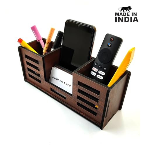 Woodkey Desk Organizer Pen stand With Visiting Card And Mobile Holder|Multipurpose Wooden Pen And Pencil Holder Stand For Office&Study Table, Desk Supplies Organisers 4 in 1 (Rolex Darkwood) - Image 5