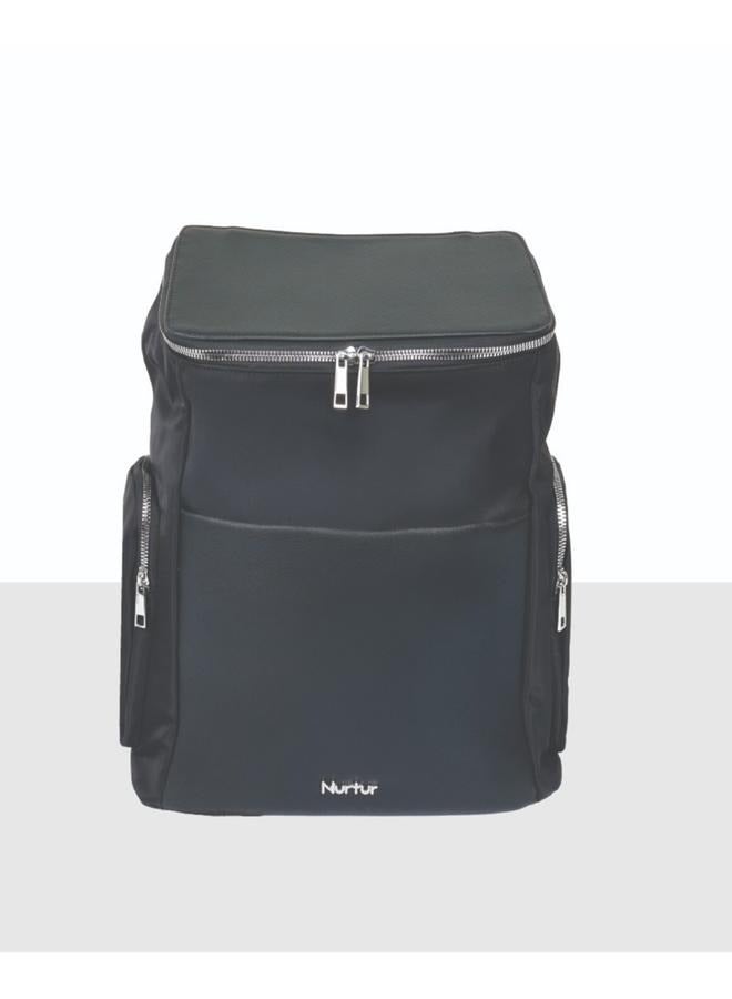 Nurtur Nurtur Aura Maternity Diaper Bag PU Leather and Nylon Fashion Bagpack Bag Multifunction Travel Bag with insulator bottle warming pocket and changing pad - Black  - Image 1