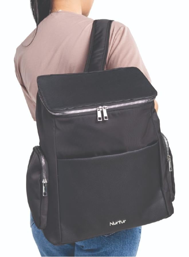 Nurtur Nurtur Aura Maternity Diaper Bag PU Leather and Nylon Fashion Bagpack Bag Multifunction Travel Bag with insulator bottle warming pocket and changing pad - Black  - Image 2
