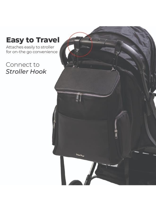 Nurtur Nurtur Aura Maternity Diaper Bag PU Leather and Nylon Fashion Bagpack Bag Multifunction Travel Bag with insulator bottle warming pocket and changing pad - Black  - Image 3