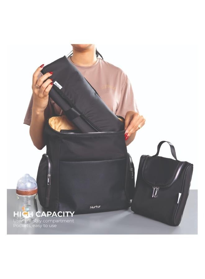 Nurtur Nurtur Aura Maternity Diaper Bag PU Leather and Nylon Fashion Bagpack Bag Multifunction Travel Bag with insulator bottle warming pocket and changing pad - Black  - Image 5