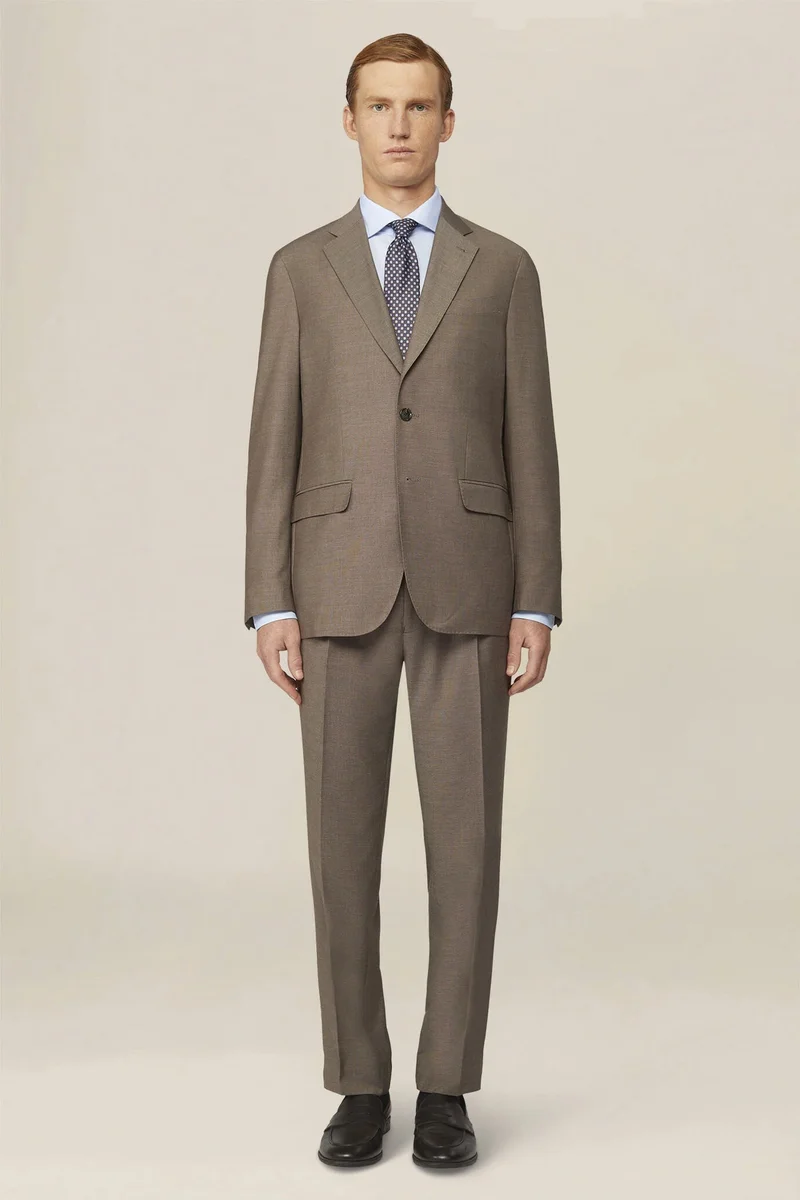 Doppelganger Men's single-breasted regular fit pheasant eye fabric suit - Beige