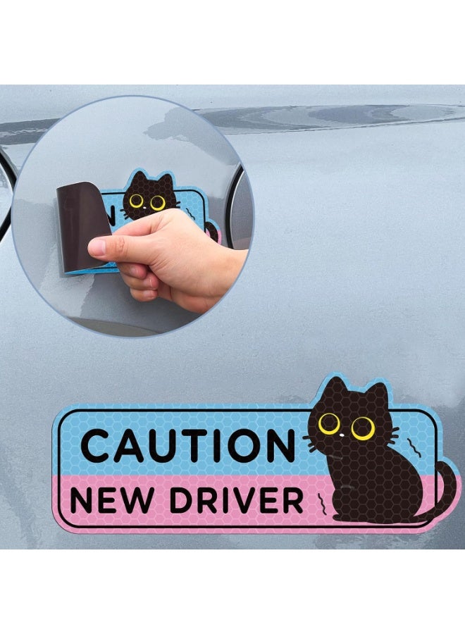 4pcs Black Cat New Driver Car Magnet, Cute Shivering Cat Reflective Student Driver Sign for Car Bumper, Cartoon Nervous Kitty Caution New Driver Reusable Magnet Sticker for Bumper Safety Sign - Image 5