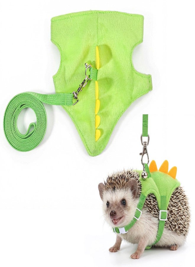 HaiFafafaing Dinosaur Shaped Harness and Leash Set, Adjustable Small Animal Harness for Hedgehog, Ferret, Guinea Pig, Hamster, Soft Plush Material, Safety Bell, Green - Image 1