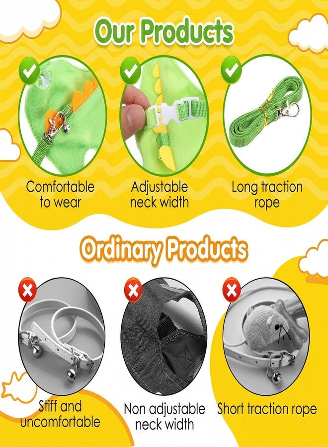 HaiFafafaing Dinosaur Shaped Harness and Leash Set, Adjustable Small Animal Harness for Hedgehog, Ferret, Guinea Pig, Hamster, Soft Plush Material, Safety Bell, Green - Image 4