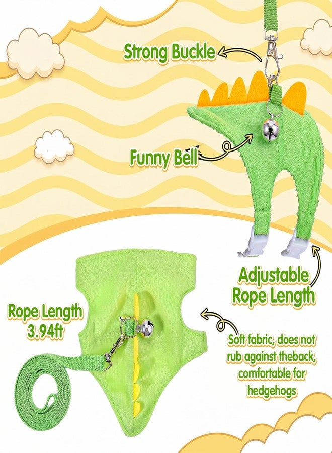 HaiFafafaing Dinosaur Shaped Harness and Leash Set, Adjustable Small Animal Harness for Hedgehog, Ferret, Guinea Pig, Hamster, Soft Plush Material, Safety Bell, Green - Image 3