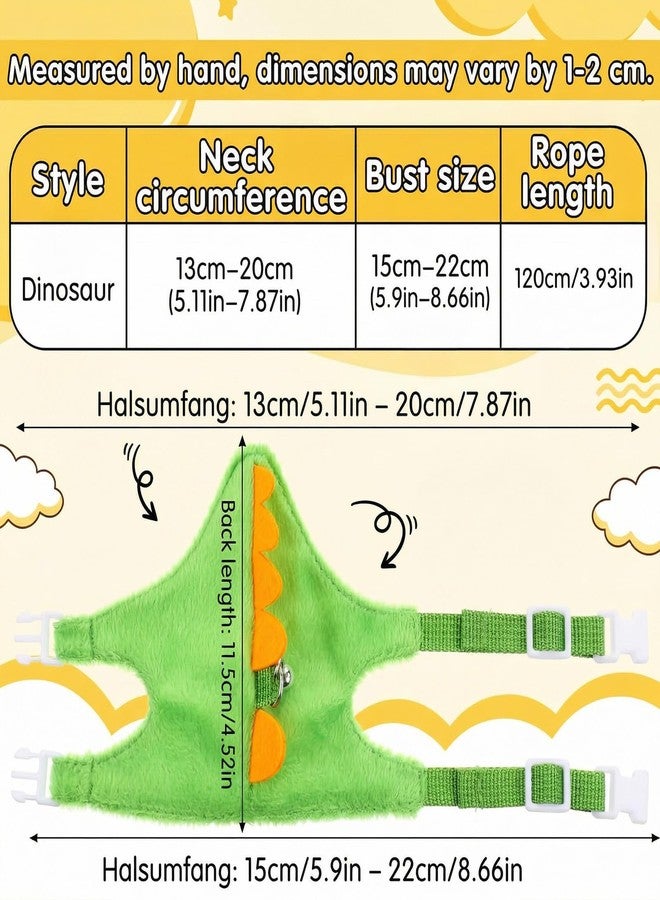 HaiFafafaing Dinosaur Shaped Harness and Leash Set, Adjustable Small Animal Harness for Hedgehog, Ferret, Guinea Pig, Hamster, Soft Plush Material, Safety Bell, Green - Image 2