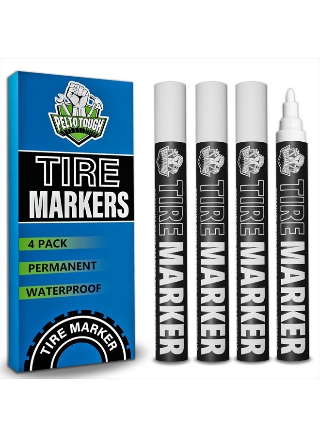Pelto White tire Paint Marker for Car Tire Lettering - 4 Pack - Permanent Tire Paint Pens with Weatherproof Ink Designed to Last on Car Tires and Many Other Materials - Image 1