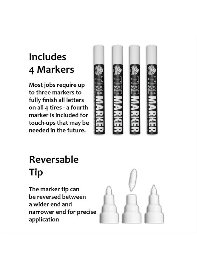 Pelto White tire Paint Marker for Car Tire Lettering - 4 Pack - Permanent Tire Paint Pens with Weatherproof Ink Designed to Last on Car Tires and Many Other Materials - Image 3