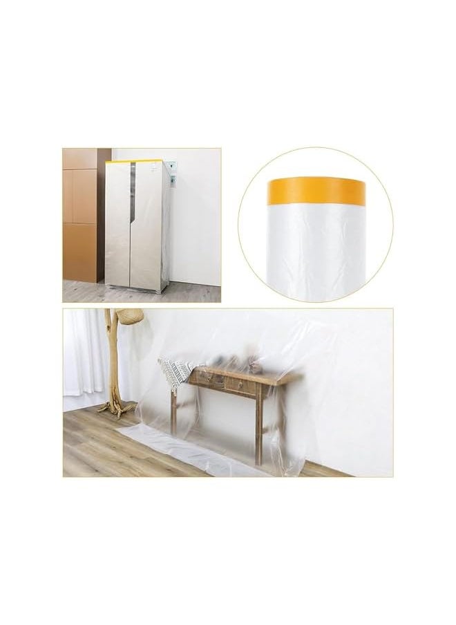PROMASS Tape and Drape 1.8M x 20M Pre-Taped Masking Film Plastic Painting Drop Sheeting Roll Masking Paper with Tape Prevent Dust Paint Cover for Furniture,Wardrobe,Floor,Bed,Car  - Image 2
