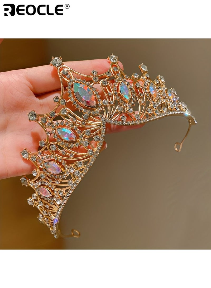 REOCLE Girl's Adjustable Crown Headband with Sparkling Gemstones Princess Party Headpiece with Elastic Band for Birthday Wedding Photo Shoot - Image 5