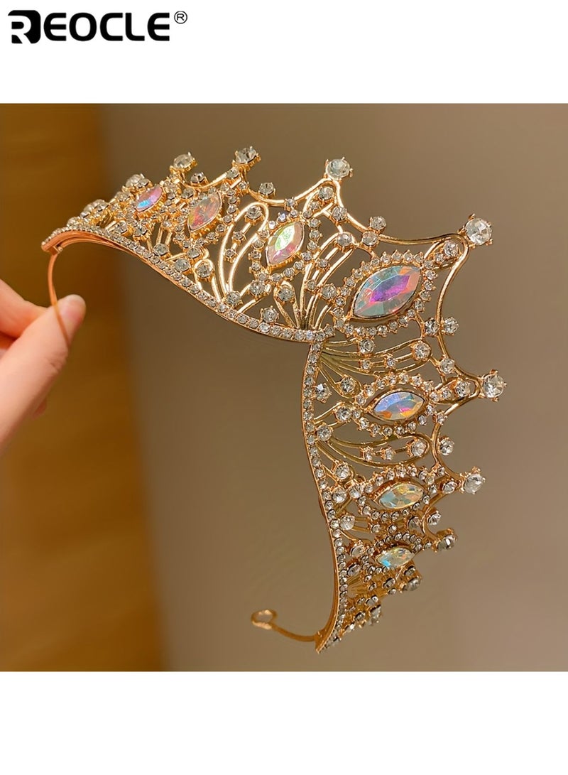 REOCLE Girl's Adjustable Crown Headband with Sparkling Gemstones Princess Party Headpiece with Elastic Band for Birthday Wedding Photo Shoot - Image 4