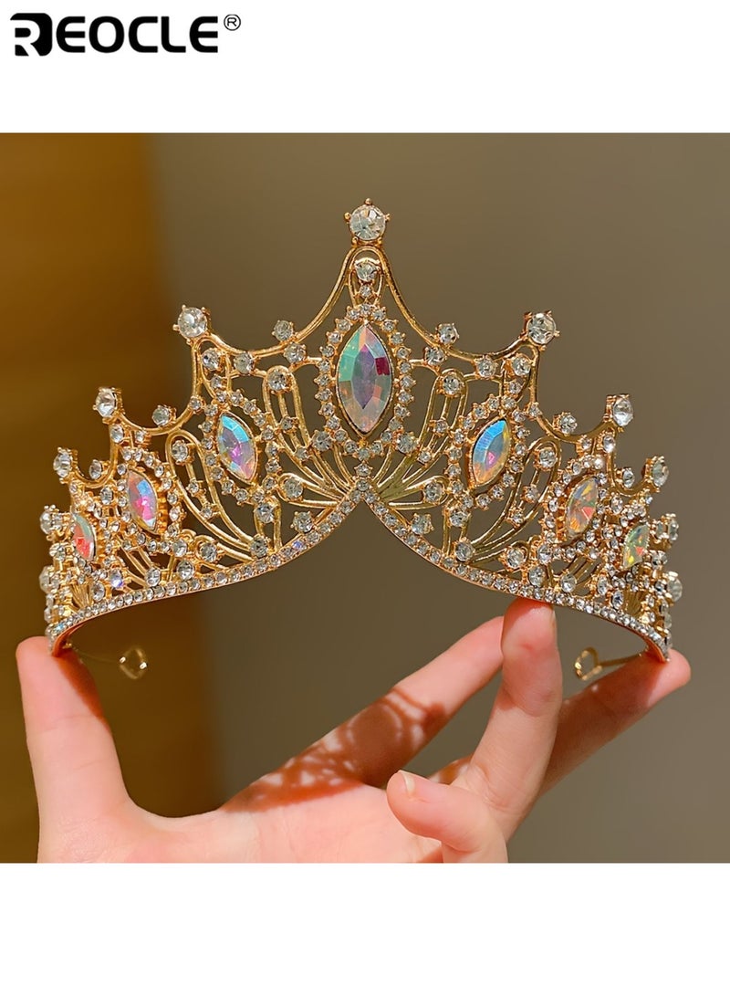 REOCLE Girl's Adjustable Crown Headband with Sparkling Gemstones Princess Party Headpiece with Elastic Band for Birthday Wedding Photo Shoot - Image 2