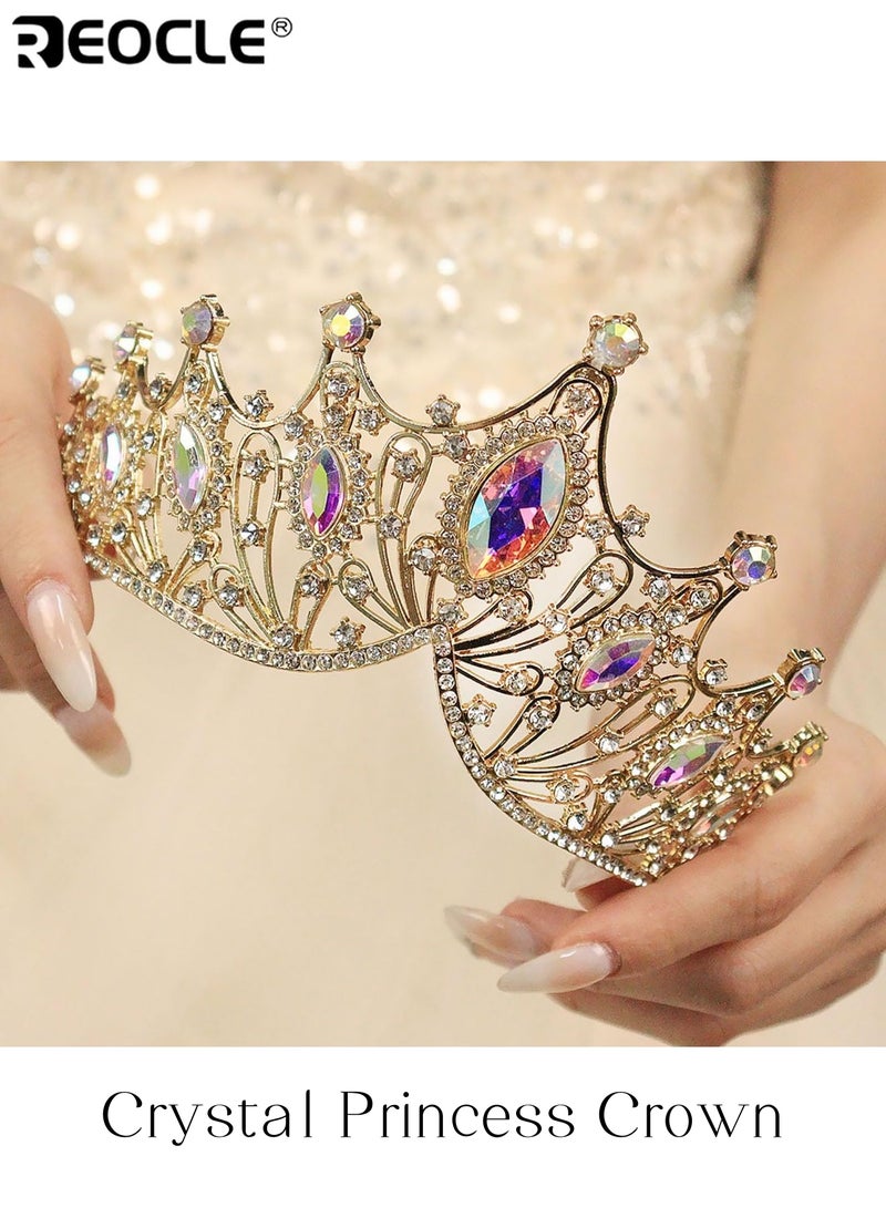 REOCLE Girl's Adjustable Crown Headband with Sparkling Gemstones Princess Party Headpiece with Elastic Band for Birthday Wedding Photo Shoot - Image 1