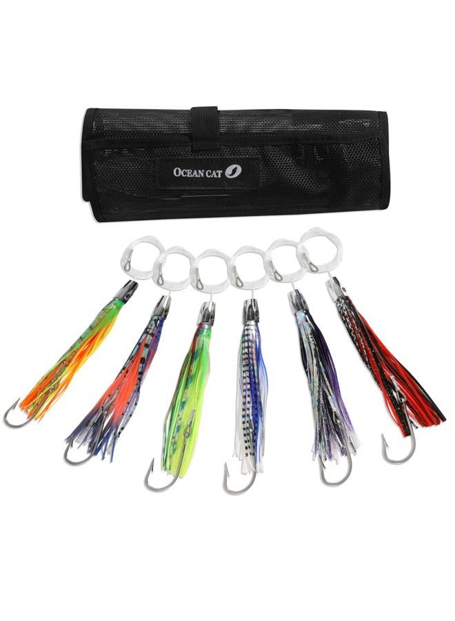 OCEAN CAT Saltwater Trolling Lure for Marlin Tuna Mahi Dolphin Durado Wahoo Trolling Lures Free Mesh Bag Offshore Big Game Lures (6.5 in - Weighted Head - 6pcs) - Image 1