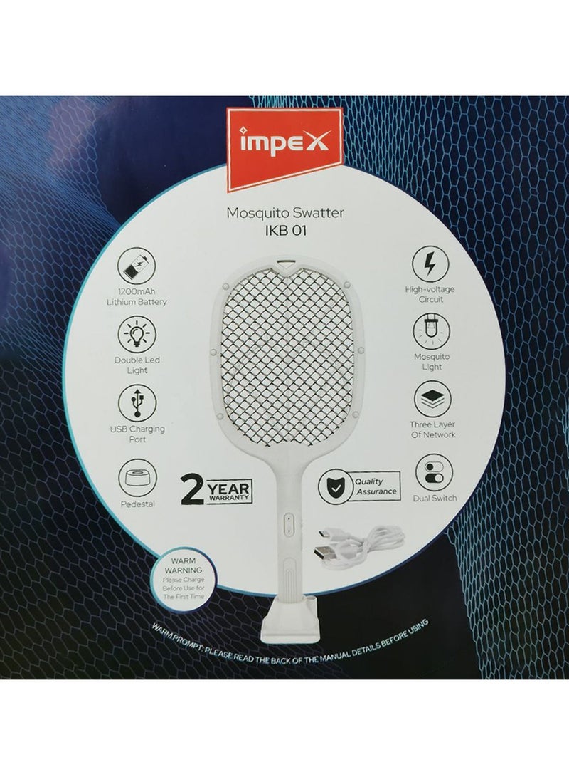 إمبكس مضرب/مضربة البعوض الكهربائية القابلة لإعادة الشحن Impex IKB 01 مع بطارية ليثيوم 1200 مللي أمبير في الساعة، ودائرة عالية الجهد، ومصباح LED مزدوج، وشحن USB، وحامل قاعدة، يتميز بشبكة ثلاثية الطبقات وتشغيل بمفتاح مزدوج - Image 5