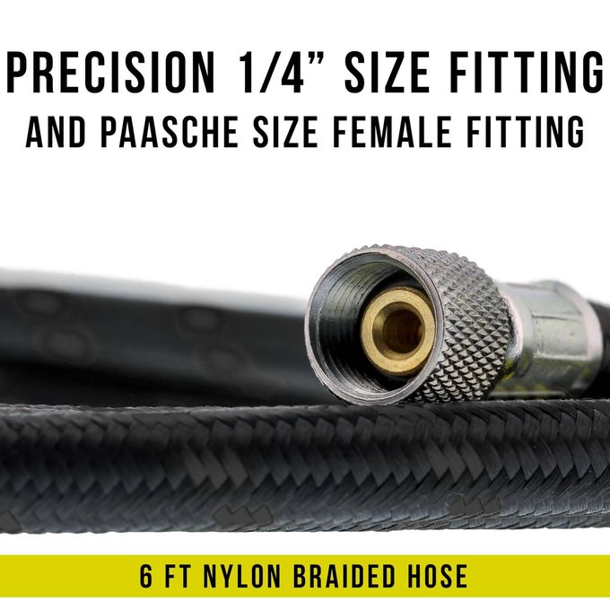 Master Airbrush Premium 6 Foot Nylon Braided Airbrush Hose with Standard 1/8" Size Fitting on One End and a 1/4" Size Fitting on The Other End (Hose Color May Vary) - Image 2